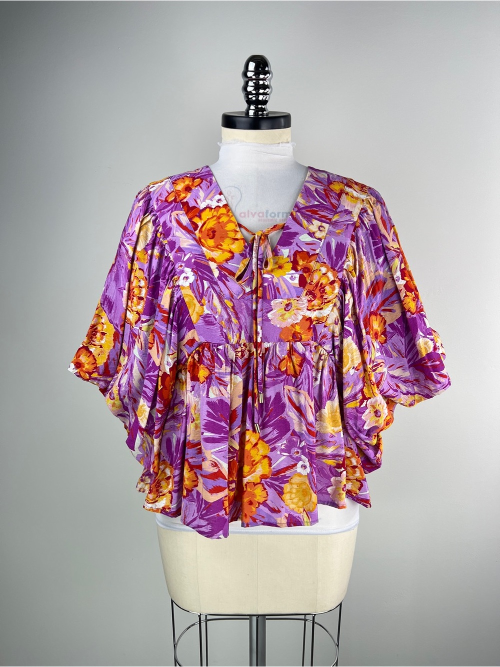 💚 3767. Floral Puff Sleeve Blouse in Purple